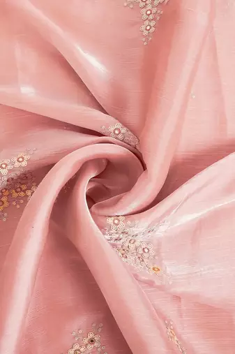 Peach floral sequinned organza saree
