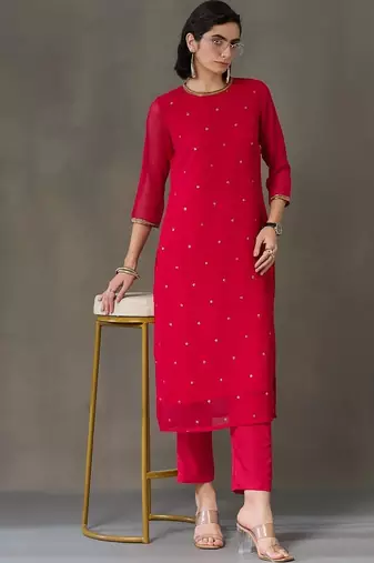structured women embroidered kurta with trousers
