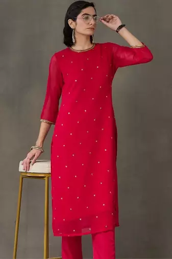 structured women embroidered kurta with trousers