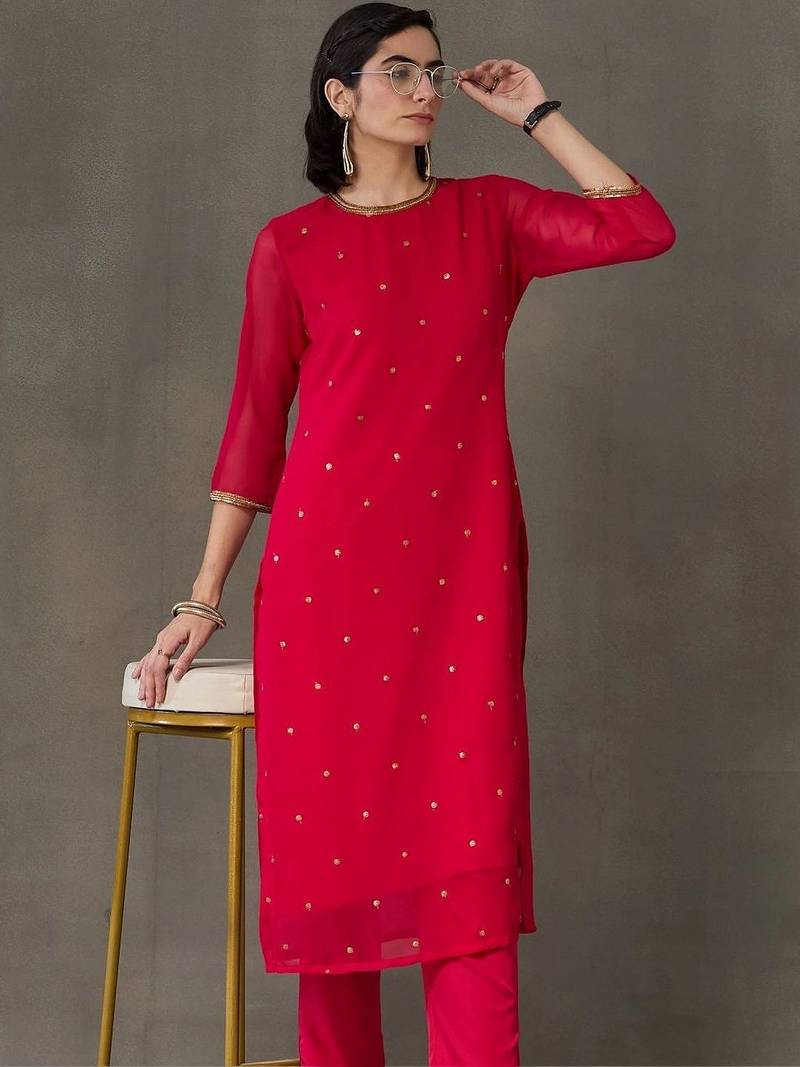 structured women embroidered kurta with trousers