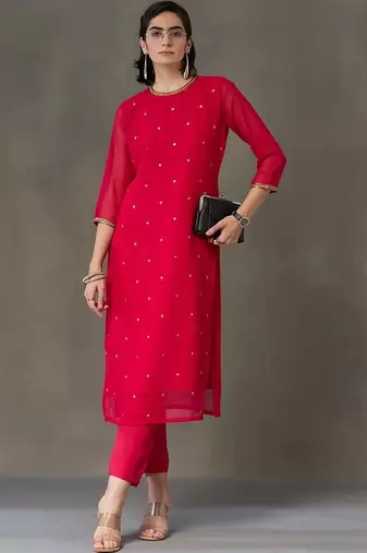 structured women embroidered kurta with trousers