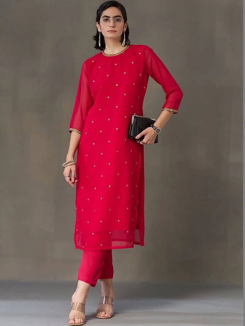 structured women embroidered kurta with trousers