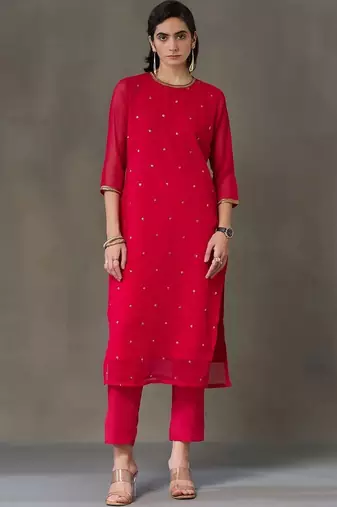 structured women embroidered kurta with trousers