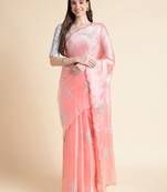 Peach peach coloured floral sequinned embroidered organza saree