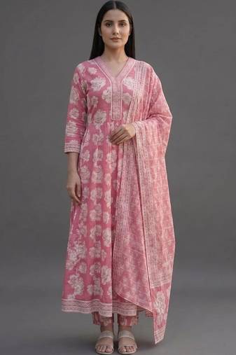 formal women printed kurta with trousers with dupatta