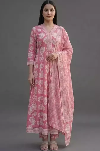 formal women printed kurta with trousers with dupatta