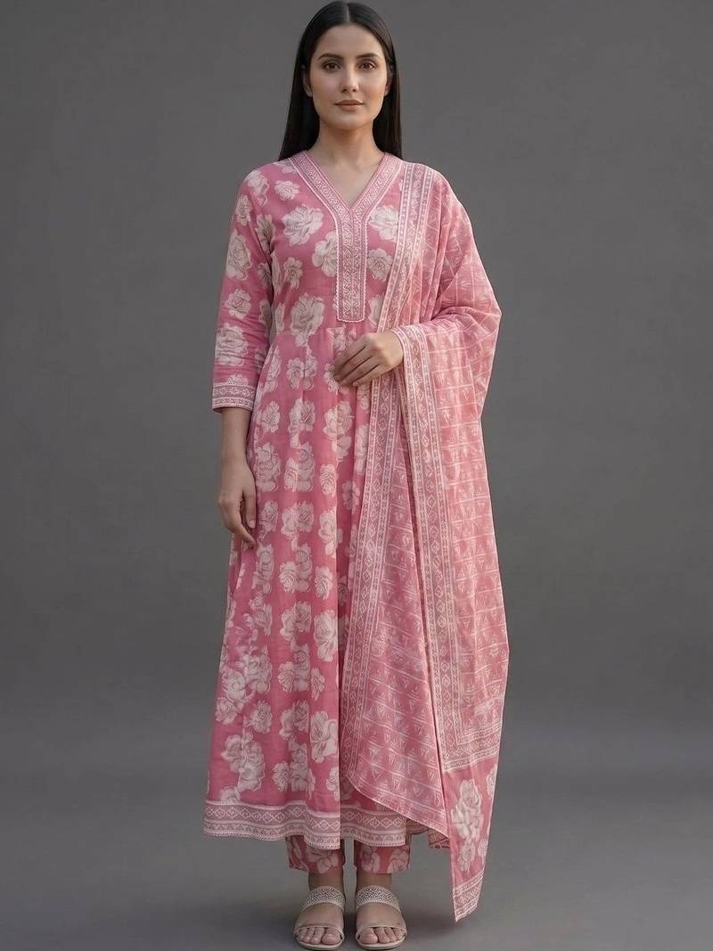 formal women printed kurta with trousers with dupatta
