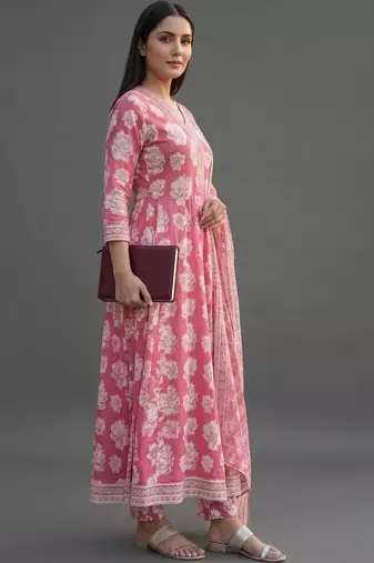 formal women printed kurta with trousers with dupatta