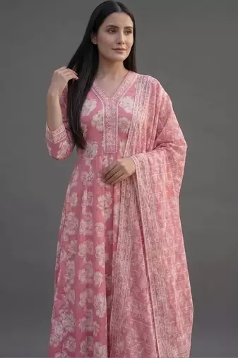 formal women printed kurta with trousers with dupatta