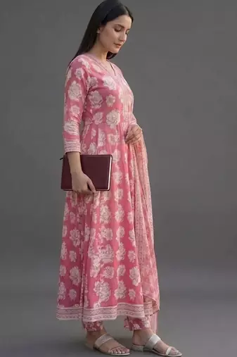 formal women printed kurta with trousers with dupatta