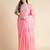 Pink pink & white floral mirror work embroidered organza saree