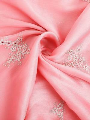 Pink pink & white floral mirror work embroidered organza saree 5
