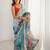 Sea green floral kutchi embroidery silk blend saree