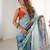 Sea green floral kutchi embroidery silk blend saree