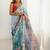 Sea green floral kutchi embroidery silk blend saree