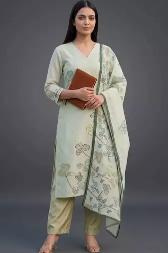 smart women printed kurta with trousers with dupatta