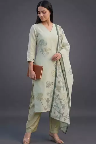 smart women printed kurta with trousers with dupatta