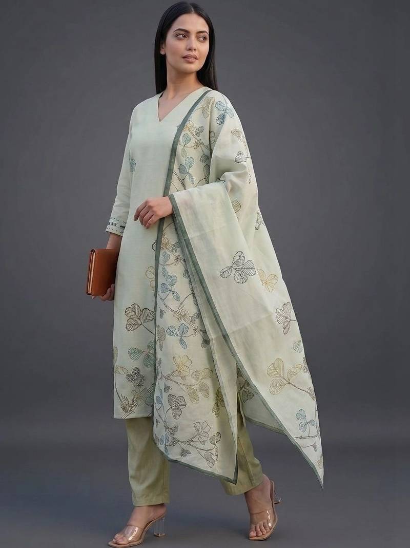 smart women printed kurta with trousers with dupatta