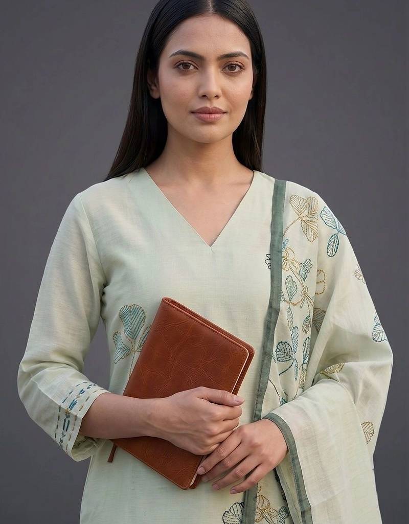 smart women printed kurta with trousers with dupatta