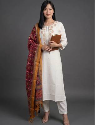 everyday workwear women embroidered kurta with trousers with dupatta 1