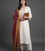 everyday workwear women embroidered kurta with trousers with dupatta