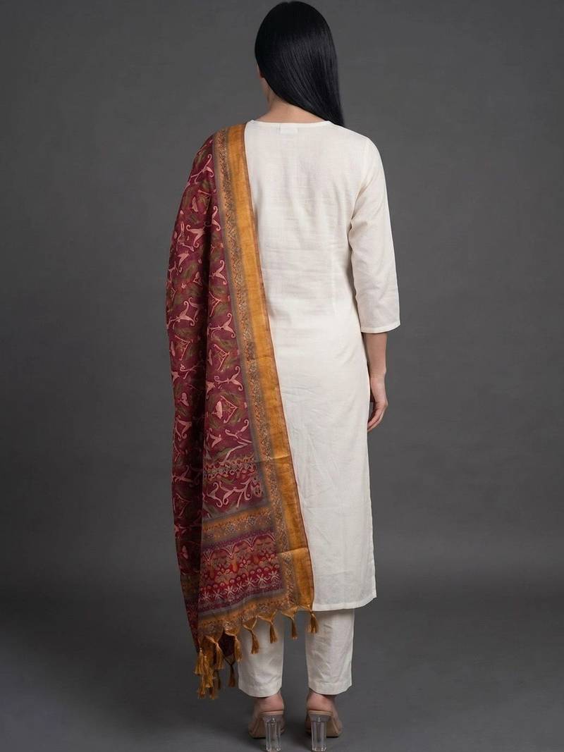 everyday workwear women embroidered kurta with trousers with dupatta