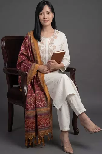 everyday workwear women embroidered kurta with trousers with dupatta