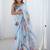 blue tie and dye mirror work silk blend designer saree