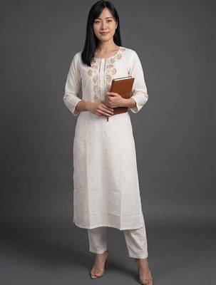 everyday workwear women embroidered kurta with trousers with dupatta 4