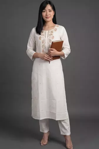 everyday workwear women embroidered kurta with trousers with dupatta