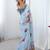 blue tie and dye mirror work silk blend designer saree