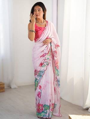 Pink tie and dye mirror work silk blend designer saree 1