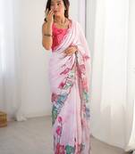 Pink tie and dye mirror work silk blend designer saree