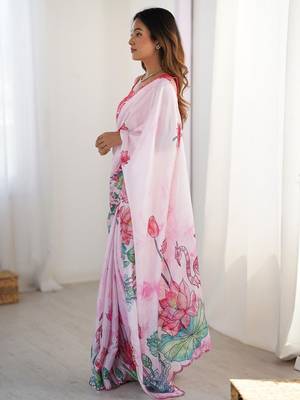 Pink tie and dye mirror work silk blend designer saree 3