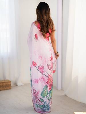 Pink tie and dye mirror work silk blend designer saree 4