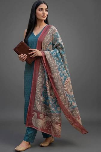 structured women kurta with trousers with dupatta