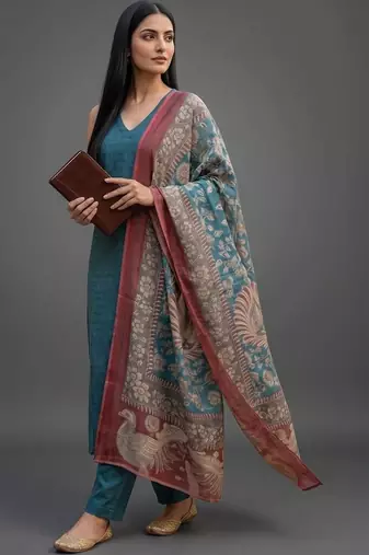 structured women kurta with trousers with dupatta