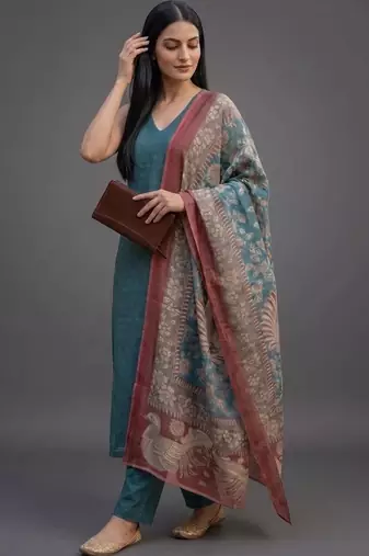 structured women kurta with trousers with dupatta
