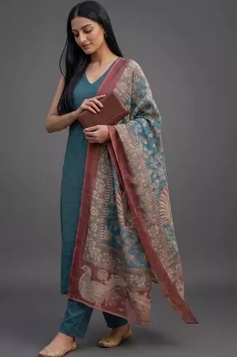structured women kurta with trousers with dupatta