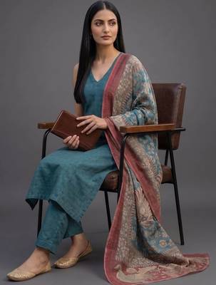 structured women kurta with trousers with dupatta 6