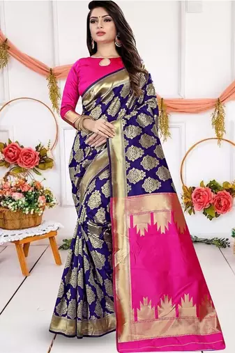 Blue woven design zari art silk banarasi saree