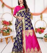 Blue woven design zari art silk banarasi saree