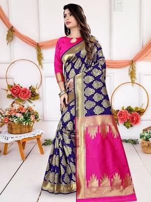 Blue woven design zari art silk banarasi saree 2