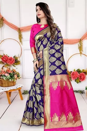 Blue woven design zari art silk banarasi saree