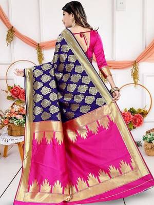 Blue woven design zari art silk banarasi saree 3
