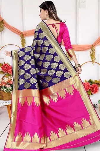 Blue woven design zari art silk banarasi saree