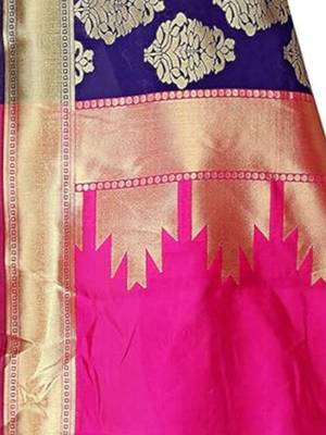 Blue woven design zari art silk banarasi saree 4