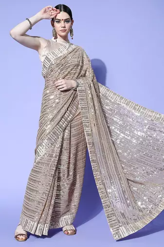 Rose geometric saree with embroidered border