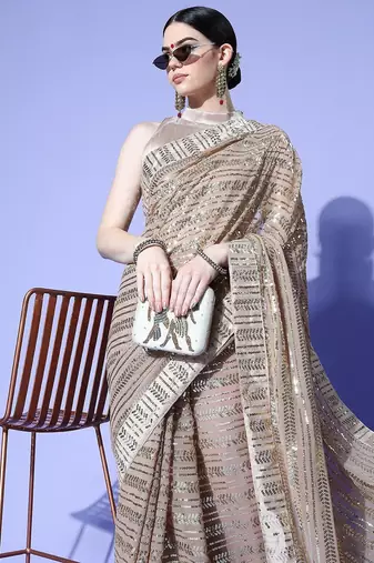 Rose geometric saree with embroidered border