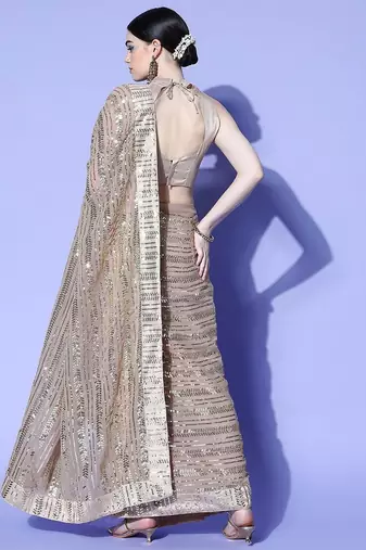 Rose geometric saree with embroidered border